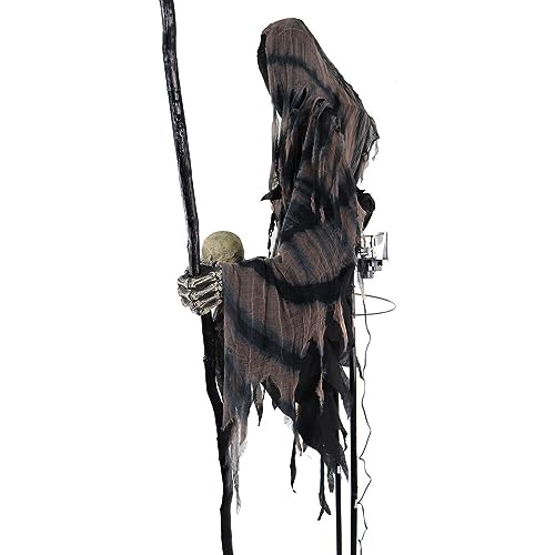 Haunted Hill Farm Motion-Activated 7-Ft. Tall Rotting Reaper, Plug-in Talking Scare Prop Animatronic for Indoor or Covered Outdoor Creepy Halloween Decoration