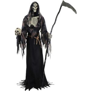 Haunted Hill Farm Motion-Activated 7-Ft. Tall Rotting Reaper, Plug-in Talking Scare Prop Animatronic for Indoor or Covered Outdoor Creepy Halloween Decoration