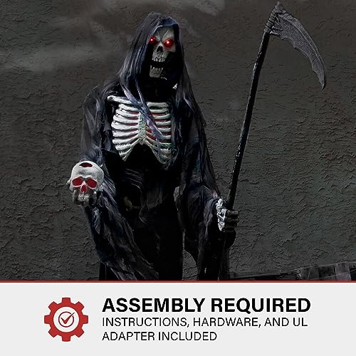 Haunted Hill Farm Motion-Activated 7-Ft. Tall Rotting Reaper, Plug-in Talking Scare Prop Animatronic for Indoor or Covered Outdoor Creepy Halloween Decoration