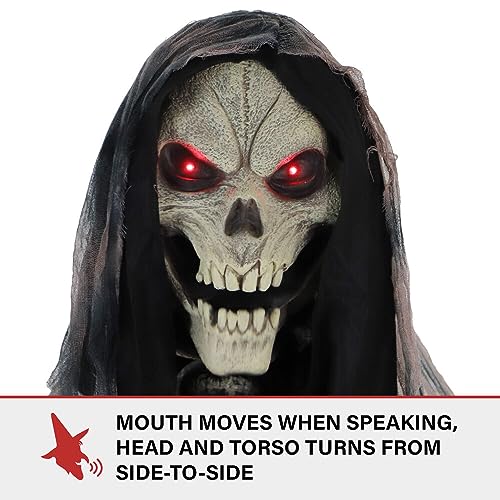 Haunted Hill Farm Motion-Activated 7-Ft. Tall Rotting Reaper, Plug-in Talking Scare Prop Animatronic for Indoor or Covered Outdoor Creepy Halloween Decoration