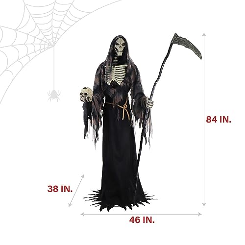 Haunted Hill Farm Motion-Activated 7-Ft. Tall Rotting Reaper, Plug-in Talking Scare Prop Animatronic for Indoor or Covered Outdoor Creepy Halloween Decoration