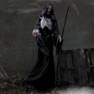 Haunted Hill Farm Motion-Activated 7-Ft. Tall Rotting Reaper, Plug-in Talking Scare Prop Animatronic for Indoor or Covered Outdoor Creepy Halloween Decoration