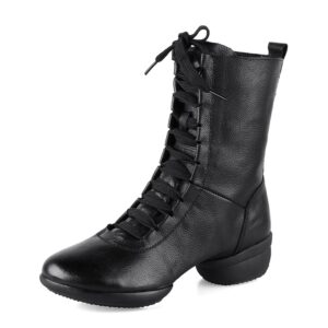 veacam women's leather dancing shoes jazz boots high top dance practice boot lightweight ballet dancing sneakers,black,7