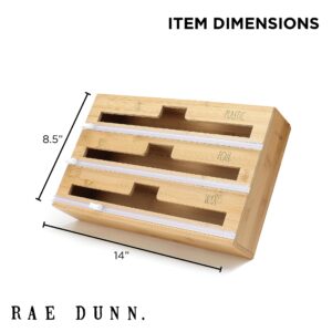 Rae Dunn 3 in 1 Wrap Organizer with Cutter, Plastic Wrap, Aluminum Foil and Wax Bamboo Dispenser for Kitchen Storage Organization Holder for 12" Roll