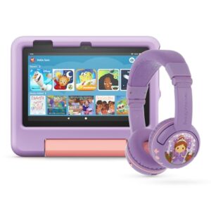 fire 7 kids tablet, 7" 16gb (purple) + kids headset
