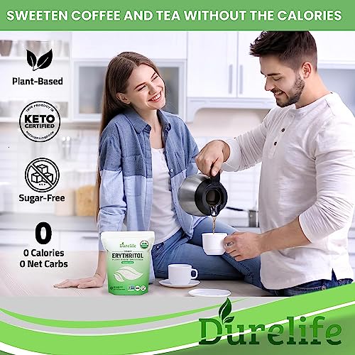 Durelife USDA organic erythritol sweetener, non gmo verified, Keto certified, No After Taste, Kosher, Zero Calorie Plant-Based Sugar Alternative (1, 5 LB (80 oz))