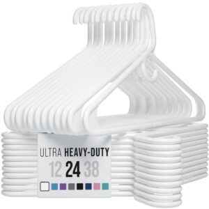 ultra heavy duty plastic clothes hangers - white - durable coat, suit and clothes hanger. perchas de ropa (24 pack - white)