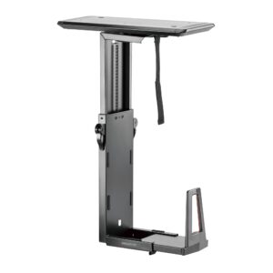 mount-it! cpu under desk mount bracket, height adjustable heavy duty computer tower desk mount with sliding track, 44 lbs weight capacity, adjustable width and 360° swivel easy cable access, black