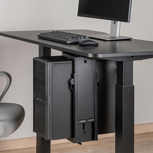 Mount-It! CPU Under Desk Mount Bracket, Height Adjustable Heavy Duty Computer Tower Desk Mount with Sliding Track, 44 lbs Weight Capacity, Adjustable Width and 360° Swivel Easy Cable Access, Black