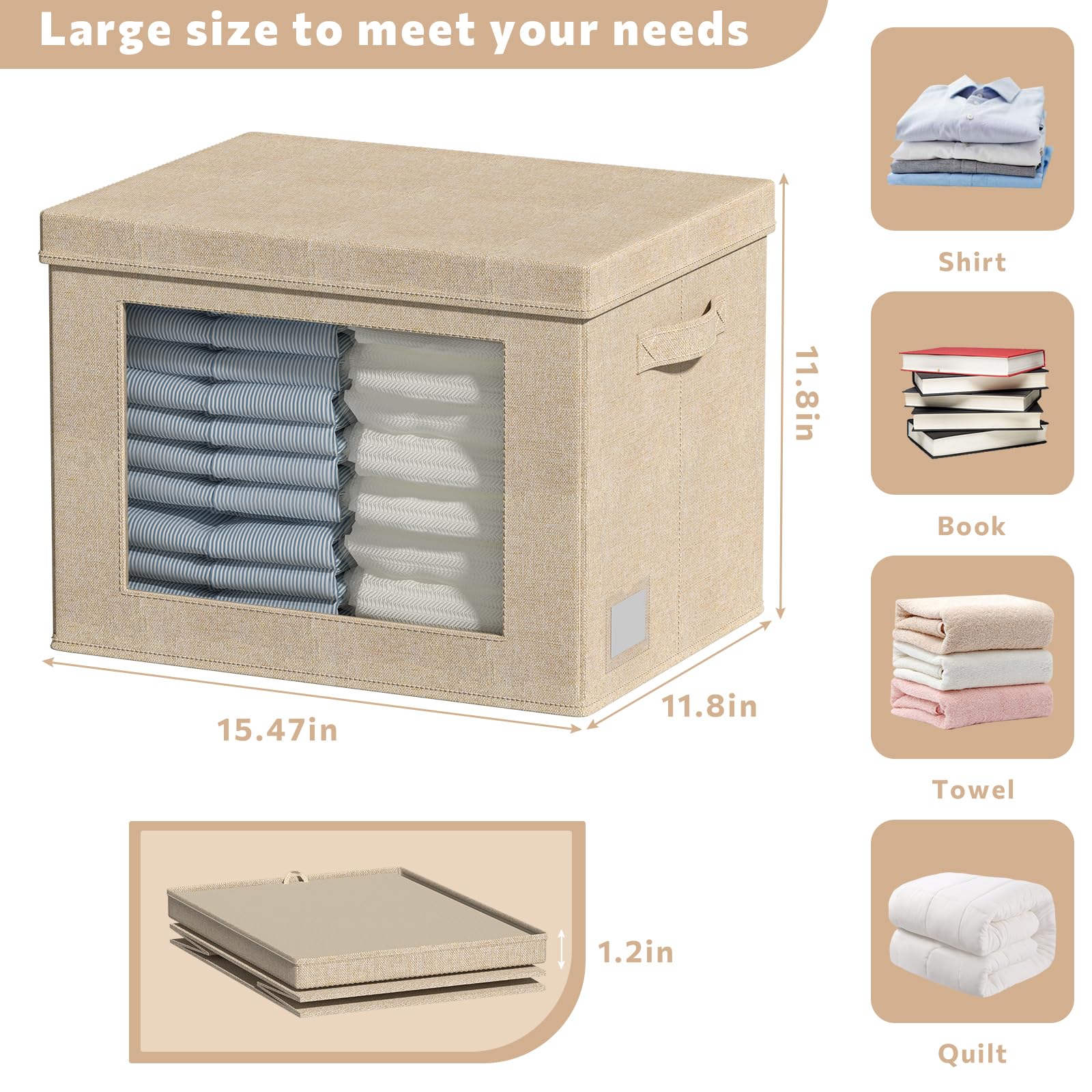 Storage Bins with Lids,Transparent Window Fabric Storage Boxes,Foldable Storage Baskets with Handles,closet organizers and storage bins for Clothes