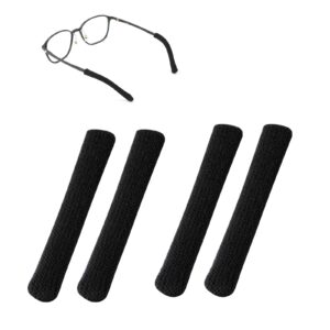 peutier 4pcs eyeglass ear cushions, soft knitted cotton anti slip temple pads eyeglass temple tips sleeve eye glasses ear grippers eyewear retainer for sunglasses, glasses accessories (black)