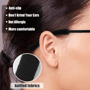 PEUTIER 4pcs Eyeglass Ear Cushions, Soft Knitted Cotton Anti Slip Temple Pads Eyeglass Temple Tips Sleeve Eye Glasses Ear Grippers Eyewear Retainer for Sunglasses, Glasses Accessories (Black)