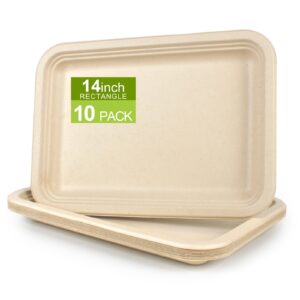 bangshou 14 inch disposable food trays, 10 pack 100% biodegradable, heavy-duty food crawfish trays, compostable plates extra large paper plates for crawfish, bbq, party, serving platter
