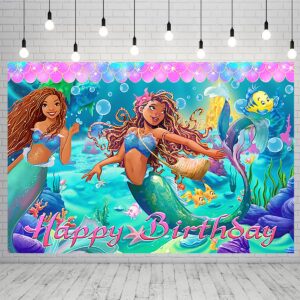 little mermaid 2023 backdrop for birthday party supplies cartoon black mermaid banner for party decorations princess ariel baby shower photo background 59x38in