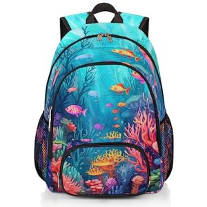 OMFUNS Tropical Fish School Backpack for Kids Boys Girls Women Men Ocean Sea Coral Bookbag for College Gym Travel School Bag Rucksack Casual Daypack Computer Laptop Backpack