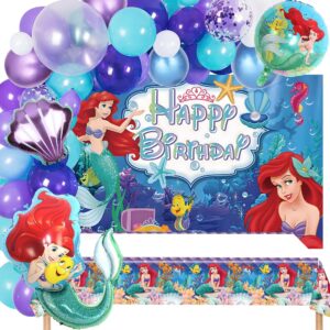 little mermaid birthday party supplies, mermaid balloons garland arch kit, little mermaid ariel birthday party decorations, mermaid backdrop, tablecloth, mermaid party favors