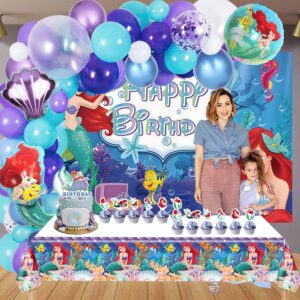 Little Mermaid Birthday Party Supplies, Mermaid Balloons Garland Arch Kit, Little Mermaid Ariel Birthday Party Decorations, Mermaid Backdrop, Tablecloth, Mermaid Party Favors