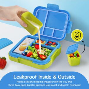 Caperci Bento Lunch Box for Kids - Large 4.8 Cups Lunch Container with 2 Modular Containers - 4 Compartments, Leak-Proof, Portable Handle, Microwave/Dishwasher Safe (Blue/Juicy Pear)