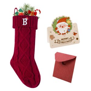 ulico christmas stockings with initials, 18’’ large embroidered monogram knit christmas stocking,xmas stocking for kids, holiday and family stocking for fireplace or party decoration red letter b