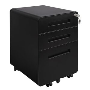 pachira e-commerce 3 drawer mobile file cabinet with lock, heavy duty metal filing cabinet rolling pedestal under desk for home office, legal/letter/a4 size, fully assembled, black