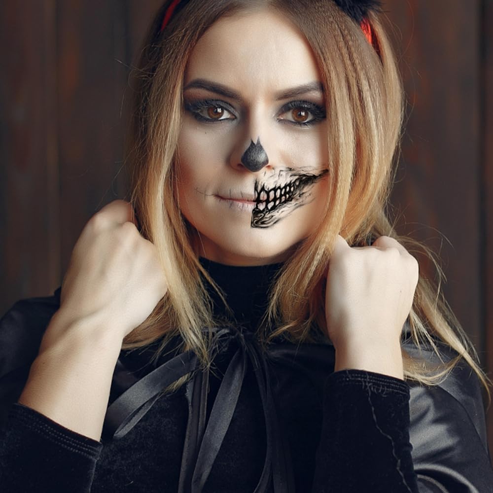 Halloween Mouth Teeth Tattoo Sticker, Halloween Temporary Tattoos Face Decals, 10Pcs Black White Horror Mouth Face Tattoo Lip Stickers, Halloween Cosplay Party Masquerade Prank Makeup Props