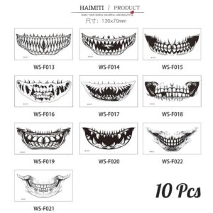 Halloween Mouth Teeth Tattoo Sticker, Halloween Temporary Tattoos Face Decals, 10Pcs Black White Horror Mouth Face Tattoo Lip Stickers, Halloween Cosplay Party Masquerade Prank Makeup Props