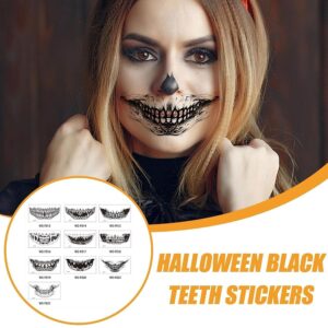 Halloween Mouth Teeth Tattoo Sticker, Halloween Temporary Tattoos Face Decals, 10Pcs Black White Horror Mouth Face Tattoo Lip Stickers, Halloween Cosplay Party Masquerade Prank Makeup Props