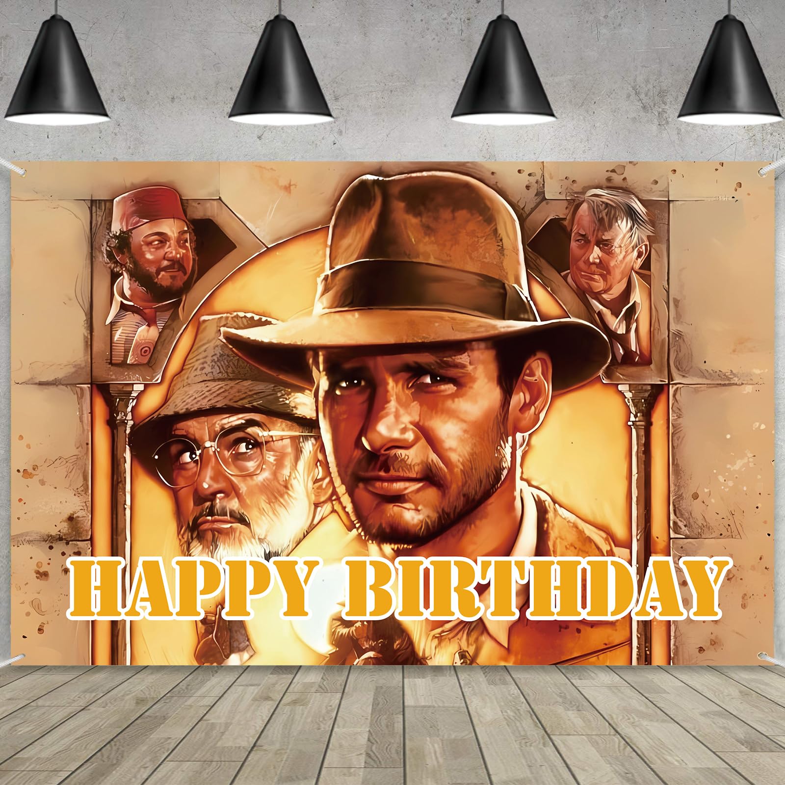 Indiana Jones Party Supplies, 5x3FT Indiana Jones Happy Birthday Party Banner Indiana Jones Party Decoration Backdrop Background for Baby Shower Girls and Boys