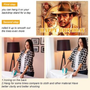 Indiana Jones Party Supplies, 5x3FT Indiana Jones Happy Birthday Party Banner Indiana Jones Party Decoration Backdrop Background for Baby Shower Girls and Boys