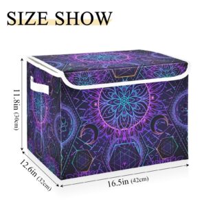 ALAZA Storage Bins Organizer Box Baskets Lidded Clothes for Shelves Closet Sacred Geometry Collapsible Stackable Storage Cubes Handles