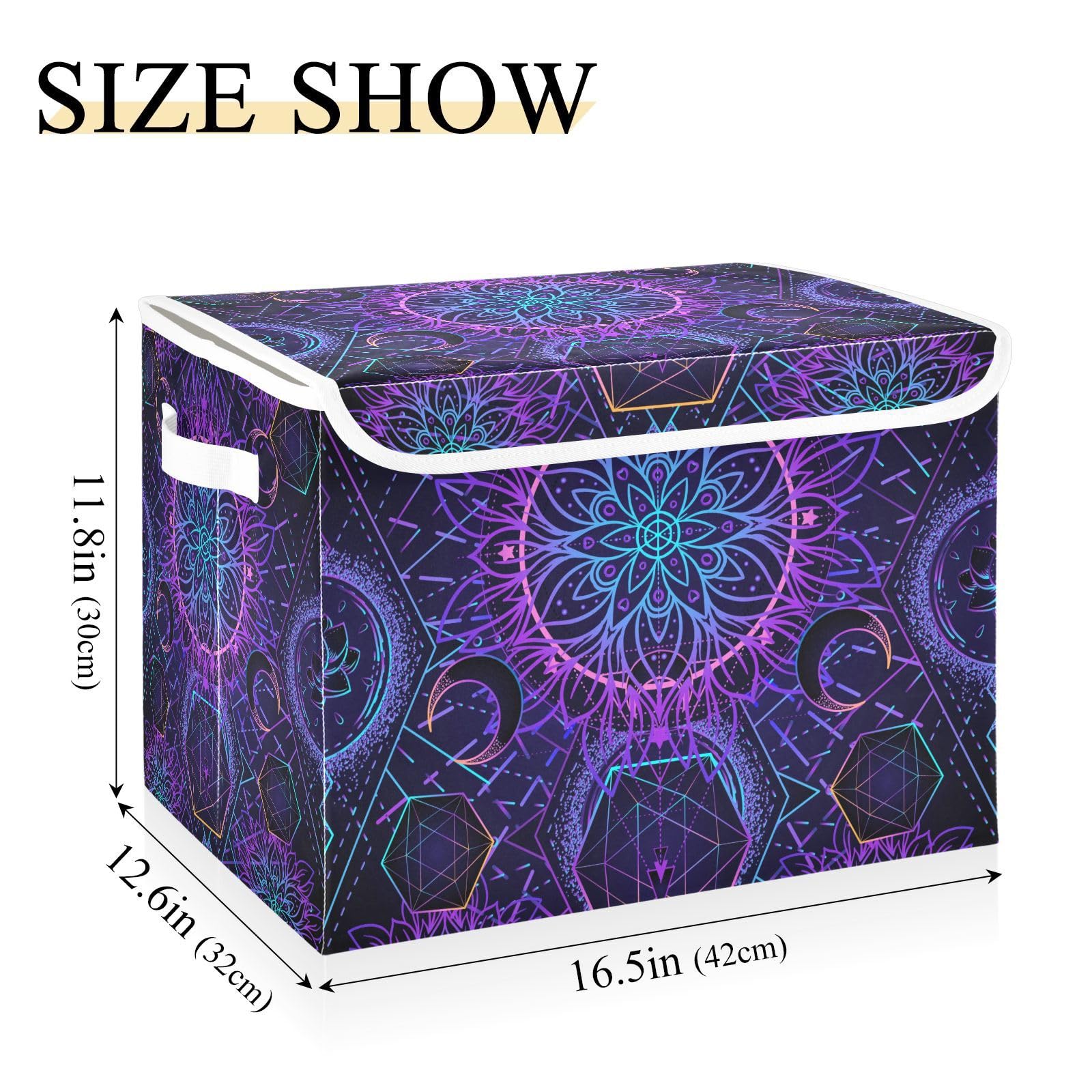 ALAZA Storage Bins Organizer Box Baskets Lidded Clothes for Shelves Closet Sacred Geometry Collapsible Stackable Storage Cubes Handles