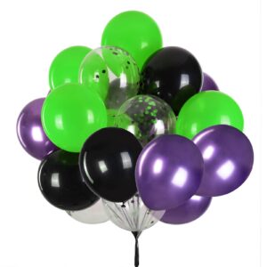 black purple green balloons,purple black and green balloons confetti balloon for halloween theme birthday party,12 inch,pack of 50