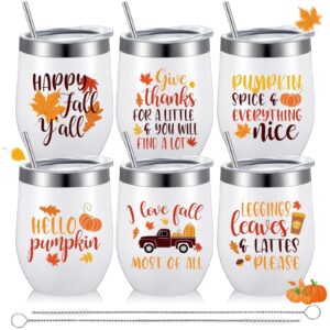 uiifan 6 pcs thanksgiving happy fall y'all 12 oz wine tumbler, novelty hello pumpkin maple leaves funny autumn gift, give thanks autumn coffee mug decor for thanksgiving halloween party supplies