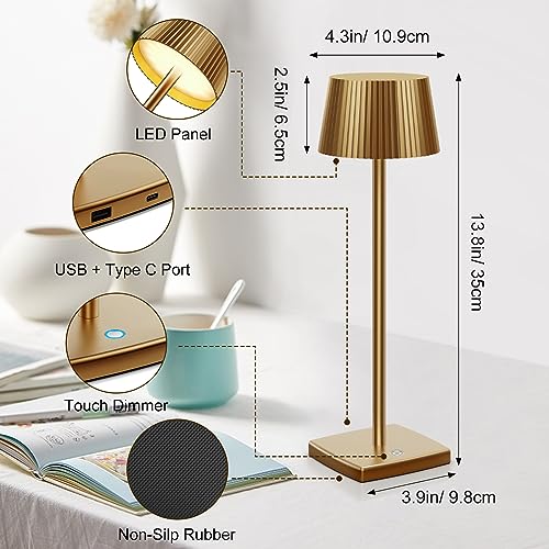 YHT LED Cordless Table Lamps Rechargeable Battery Operated Outdoor Waterproof Light 6000mAh 3 Level Brightness Dimmable Portable Desk Lamp Touch Control for Outdoor Patio Home Restaurant Bar Bronze