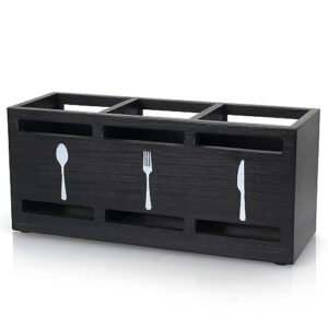 ayiaren wooden silverware caddies flatware cutlery holder wood silverware organizer storage containers black kitchen utensils holder for countertop spoon and fork holder flatware utensil caddy