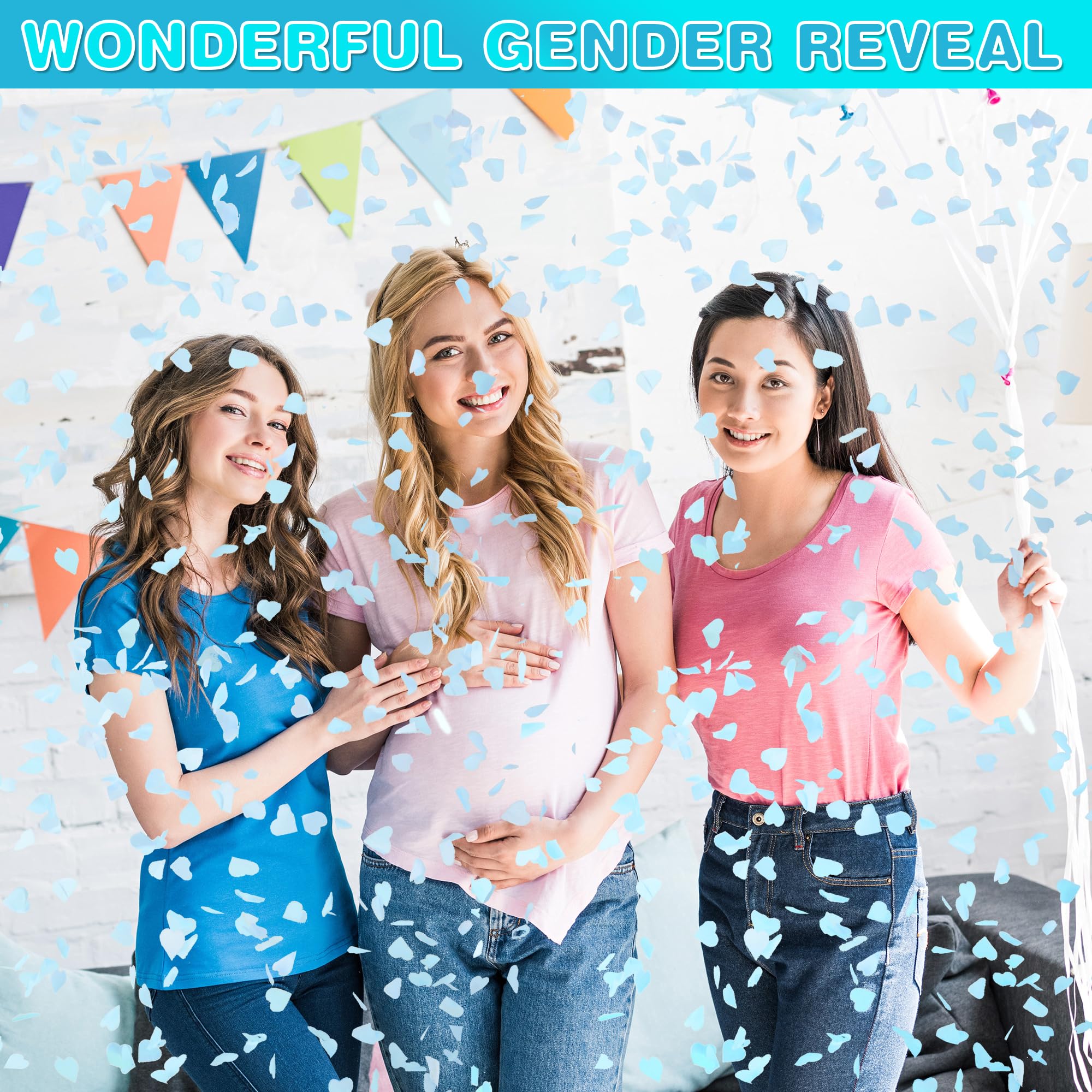 Threebees 4 Pack Gender Reveal Confetti Cannon, Biodegradable Blue Confetti Paper with Cornstarch Powder, Air Powered Launches 16-26ft, Confetti Blaster for Boy Gender Reveal, Blue