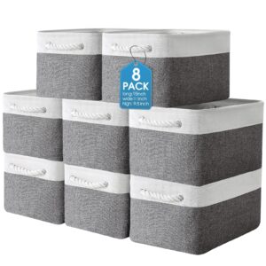 meekoo 8 pack collapsible storage bins fabric storage bins polyester fabric storage baskets with handles linen closet organizer for shelf home closet towels toys (gray white,15 x 11 x 9.5 in)