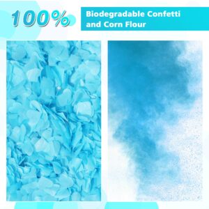 Threebees 4 Pack Gender Reveal Confetti Cannon, Biodegradable Blue Confetti Paper with Cornstarch Powder, Air Powered Launches 16-26ft, Confetti Blaster for Boy Gender Reveal, Blue