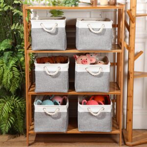 meekoo 8 Pack Collapsible Storage Bins Fabric Storage Bins Polyester Fabric Storage Baskets with Handles Linen Closet Organizer for Shelf Home Closet Towels Toys (Gray White,15 x 11 x 9.5 In)