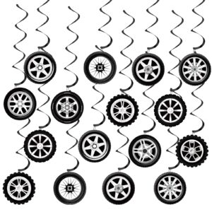 60pcs race car birthday party decorations wheel tire hanging swirls ornaments racing car ceiling hanging decor supplies tire tubes hanging decor for race car theme party birthday party favors