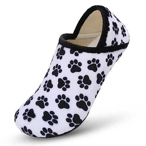 Scurtain Unisex Mens Womens Slippers Cute House Slipper Socks Super Soft Upper Warm Women Slippers Non-slip House Shoes for Women Foldable Travel Slippers Men Black Paw 11-11.5 W