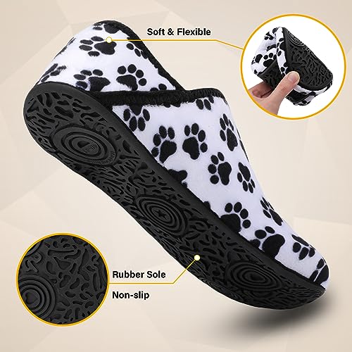 Scurtain Unisex Mens Womens Slippers Cute House Slipper Socks Super Soft Upper Warm Women Slippers Non-slip House Shoes for Women Foldable Travel Slippers Men Black Paw 11-11.5 W