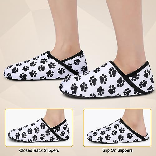 Scurtain Unisex Mens Womens Slippers Cute House Slipper Socks Super Soft Upper Warm Women Slippers Non-slip House Shoes for Women Foldable Travel Slippers Men Black Paw 11-11.5 W