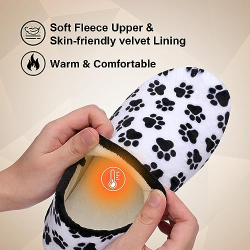 Scurtain Unisex Mens Womens Slippers Cute House Slipper Socks Super Soft Upper Warm Women Slippers Non-slip House Shoes for Women Foldable Travel Slippers Men Black Paw 11-11.5 W