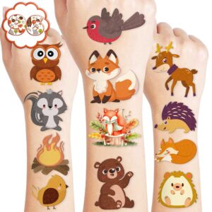 woodland temporary tattoos sticker for kids birthday party supplies decorations party favors 96pcs tattoo forest autumn fall animal super cute themed cute kids boy gifts ideal school prizes