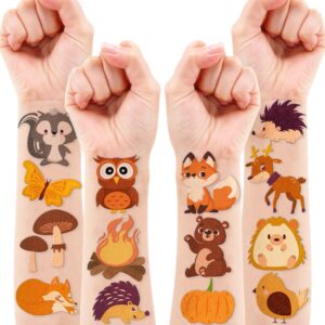 Woodland Temporary Tattoos Sticker for Kids Birthday Party Supplies Decorations Party Favors 96PCS Tattoo Forest Autumn Fall Animal Super Cute Themed Cute Kids Boy Gifts Ideal School Prizes