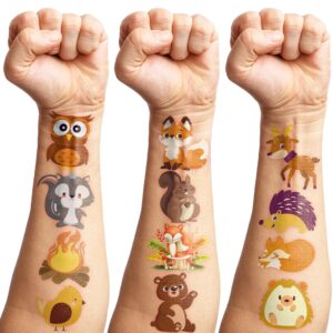 Woodland Temporary Tattoos Sticker for Kids Birthday Party Supplies Decorations Party Favors 96PCS Tattoo Forest Autumn Fall Animal Super Cute Themed Cute Kids Boy Gifts Ideal School Prizes