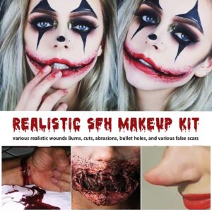 Scar Wax SFX Makeup, Halloween Makeup Kit, Special Effects Makeup kit-6 Color Bruise Wheel for Special Effects/Scar Wax with Spatula Tool/Fake Blood/Dark Fake Blood/Stipple Sponges