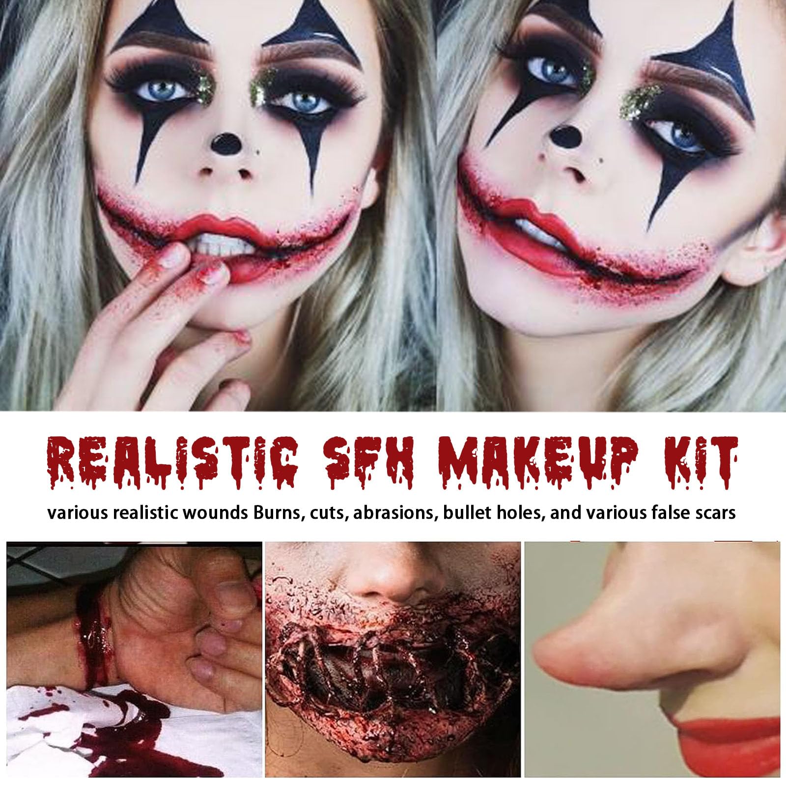 Scar Wax SFX Makeup, Halloween Makeup Kit, Special Effects Makeup kit-6 Color Bruise Wheel for Special Effects/Scar Wax with Spatula Tool/Fake Blood/Dark Fake Blood/Stipple Sponges