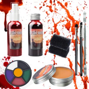 Scar Wax SFX Makeup, Halloween Makeup Kit, Special Effects Makeup kit-6 Color Bruise Wheel for Special Effects/Scar Wax with Spatula Tool/Fake Blood/Dark Fake Blood/Stipple Sponges